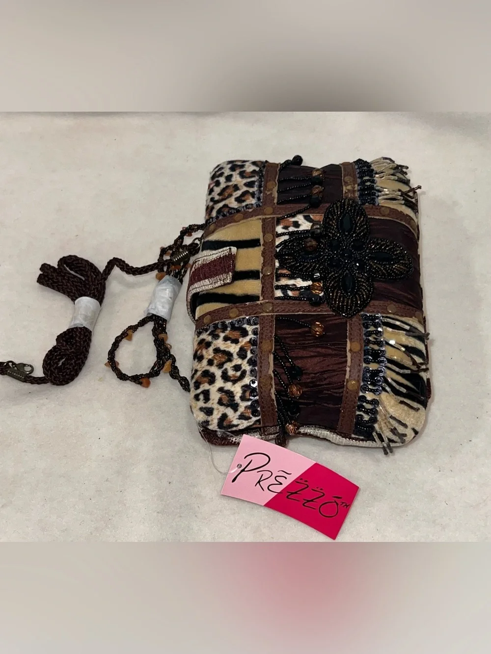 Vintage Prezzo Beaded Leopard-Accent Bag